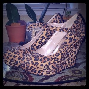 Leopard print wedge heels